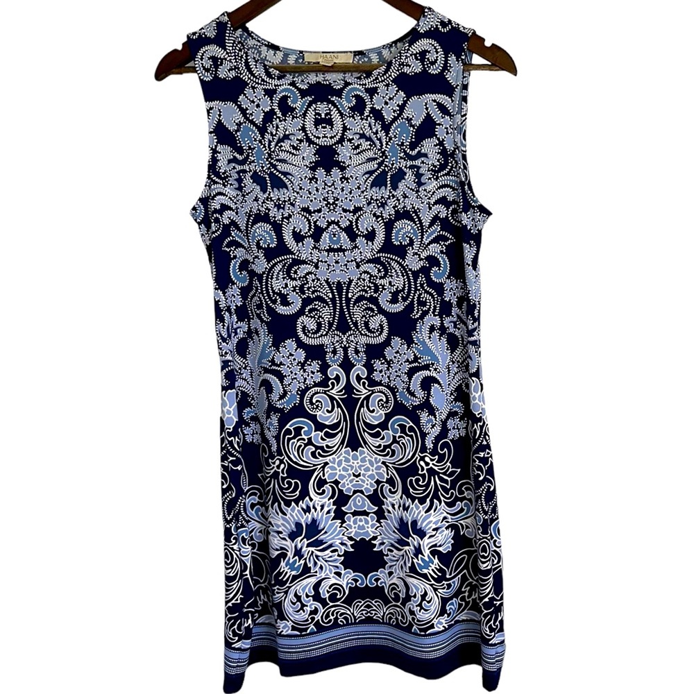 Haani navy and white graphic sleeveless shift dress women PS